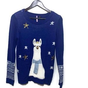 Love by Design lama sweater blue size Medium